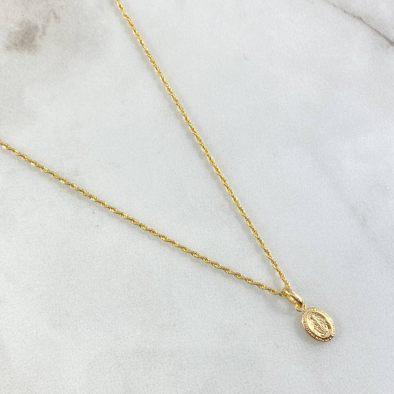 Set Cadena Lazo 0.95gr / 50cm / 1.2mm + Dije Virgen Milagrosa 0.35gr / 1.5cm / 1.3gr Oro Amarillo 18K (Oferta) ©
