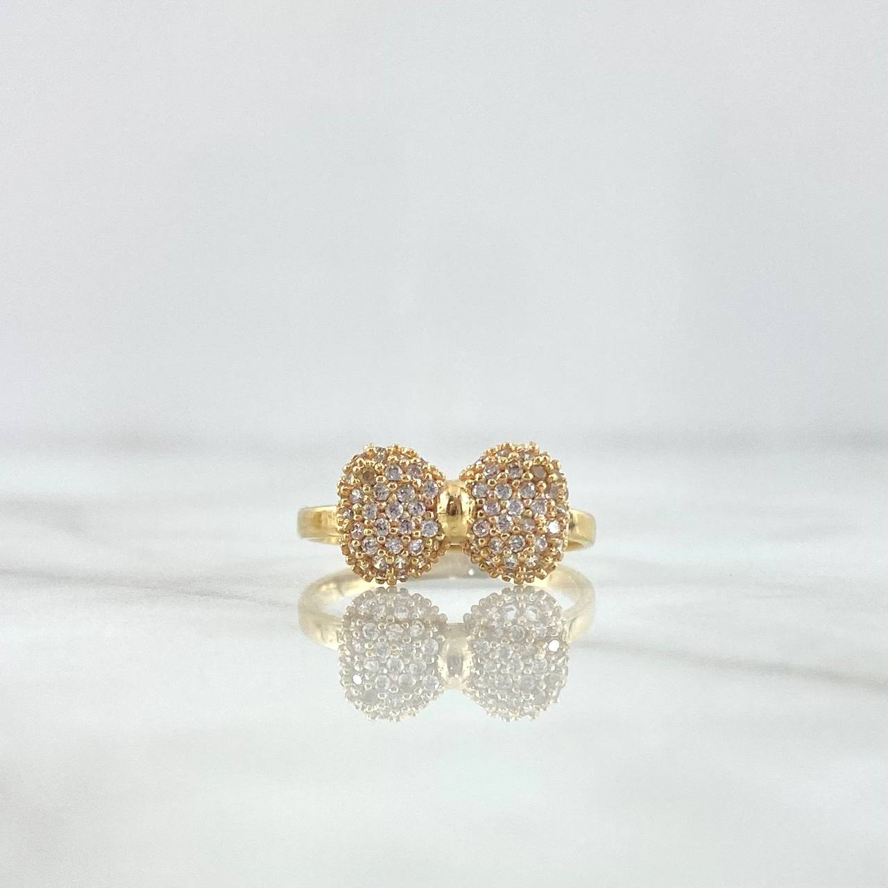 Bow Ring Basteado 2.45gr / Size 6 / 1/4 / White Zircons Yellow Gold