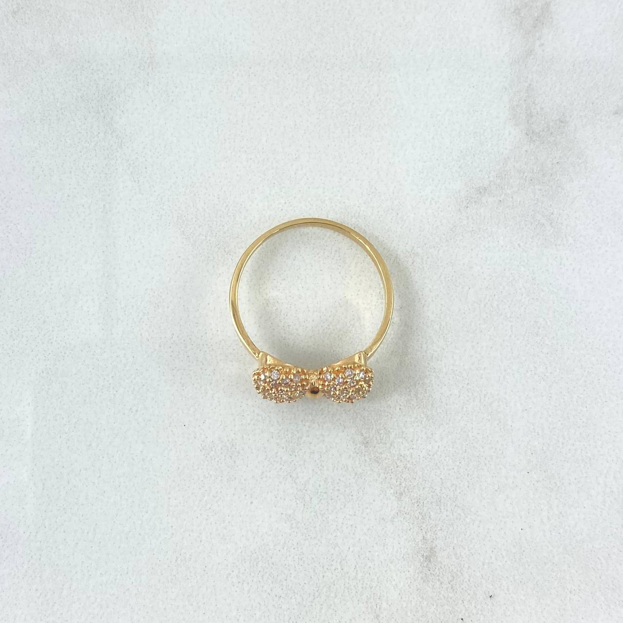 Bow Ring Basteado 2.45gr / Size 6 / 1/4 / White Zircons Yellow Gold
