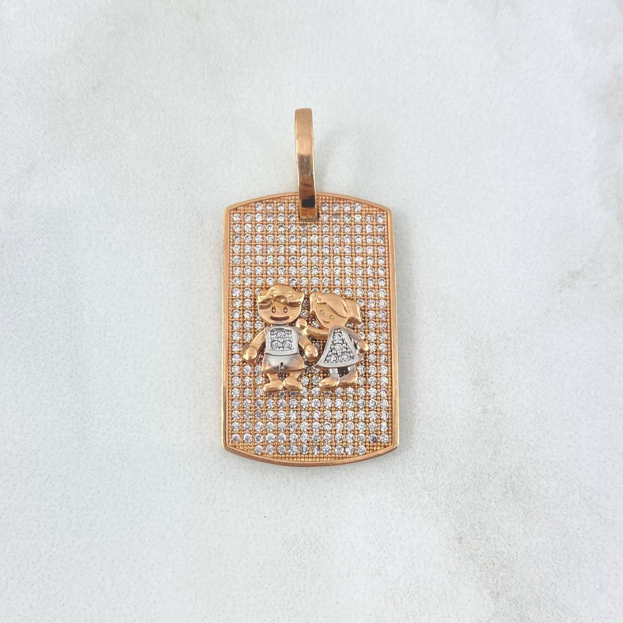 Pendant Children's Plate 7.35gr / 3.8cm White Zircons Two-tone White and Rose Gold* (Offer)