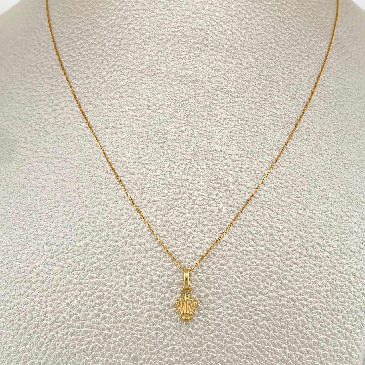 Set Cadena y Dije Veneciana + Corona Rx 1.25gr / 0.55mm Oro Amarillo 18K &