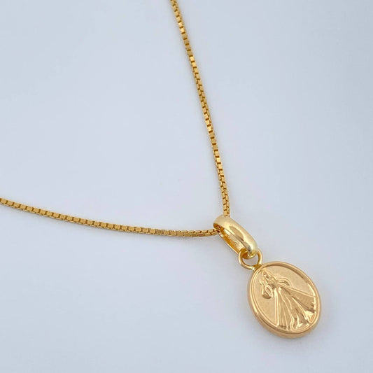 Set Cadena y Dije Veneciana + Jesus Misericordia 2.1gr / 0.6mm Oro Amarillo 18K &