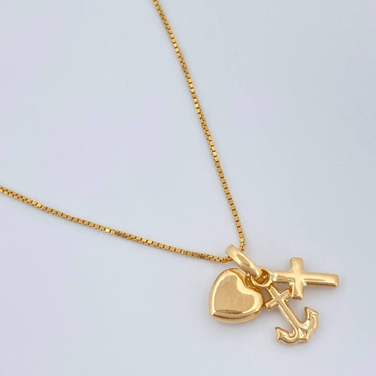Set Cadena y Dije Veneciana + Tres Gracias 2.2gr / 0.65mm Oro Amarillo 18K &