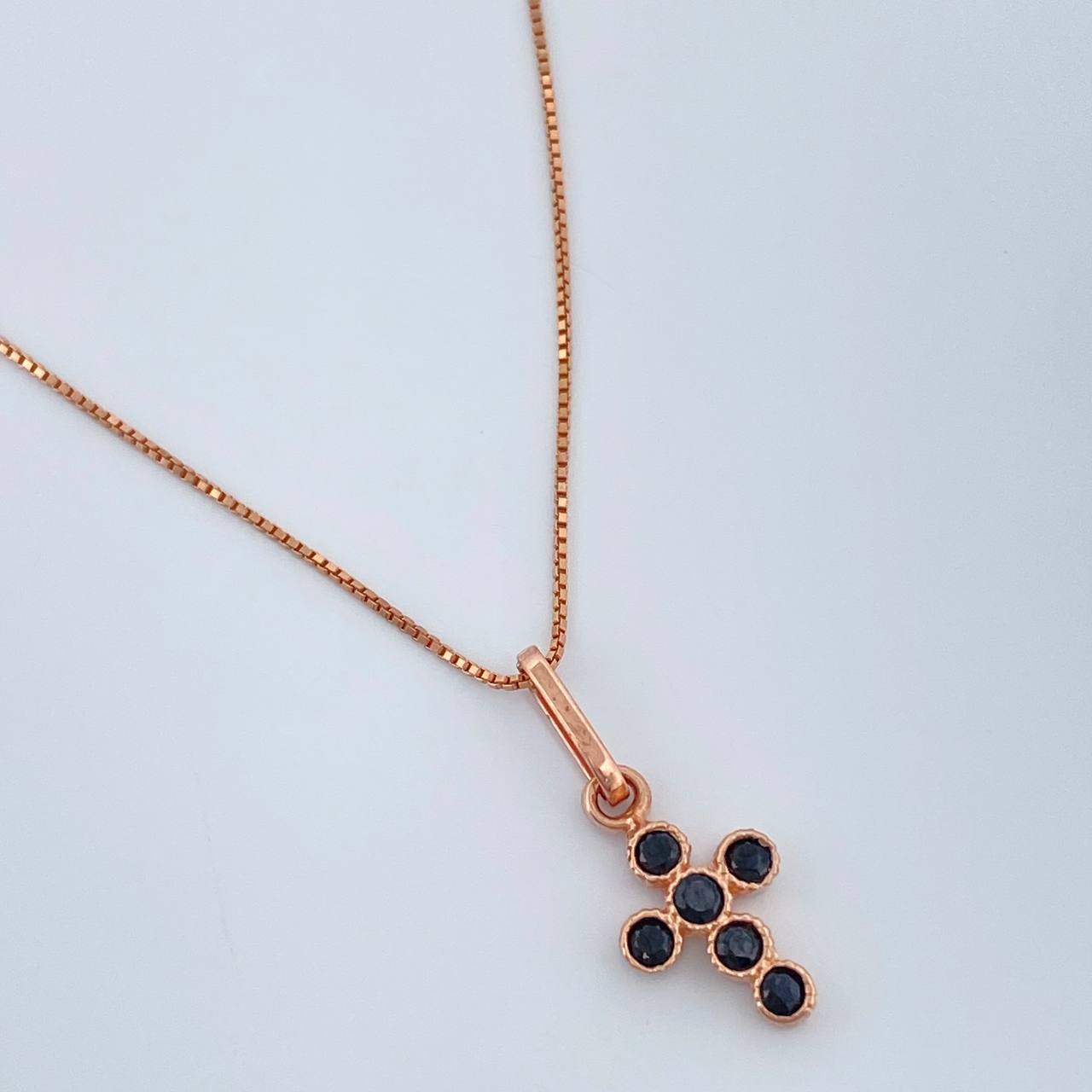 Set Cadena y Dije Veneciana + Cruz 1.7gr / 0.6mm Oro Rosa 18K &