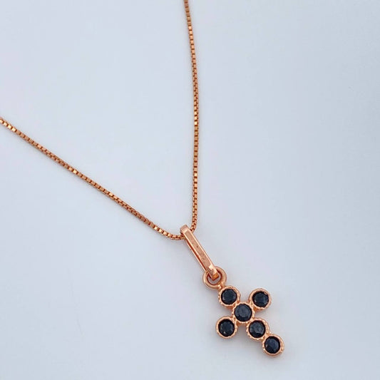 Set Cadena y Dije Veneciana + Cruz 1.7gr / 0.6mm Oro Rosa 18K &