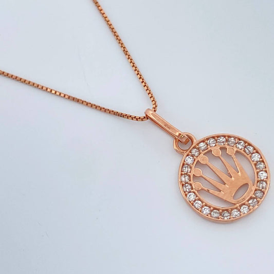 Set Cadena y Dije Veneciana + Corona  2gr / 0.6mm Oro Rosa 18K &