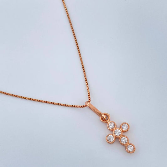Set Cadena y Dije Veneciana + Cruz 1.8gr / 0.6mm Oro Rosa 18K &