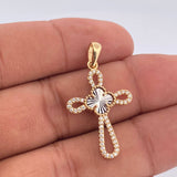 Pendant Cross Clover 2.2gr / 1 1/4 in / Two Tone Yellow White 18K &