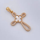 Pendant Cross Clover 2.2gr / 1 1/4 in / Two Tone Yellow White 18K &