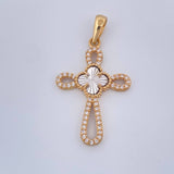 Pendant Cross Clover 2.2gr / 1 1/4 in / Two Tone Yellow White 18K &
