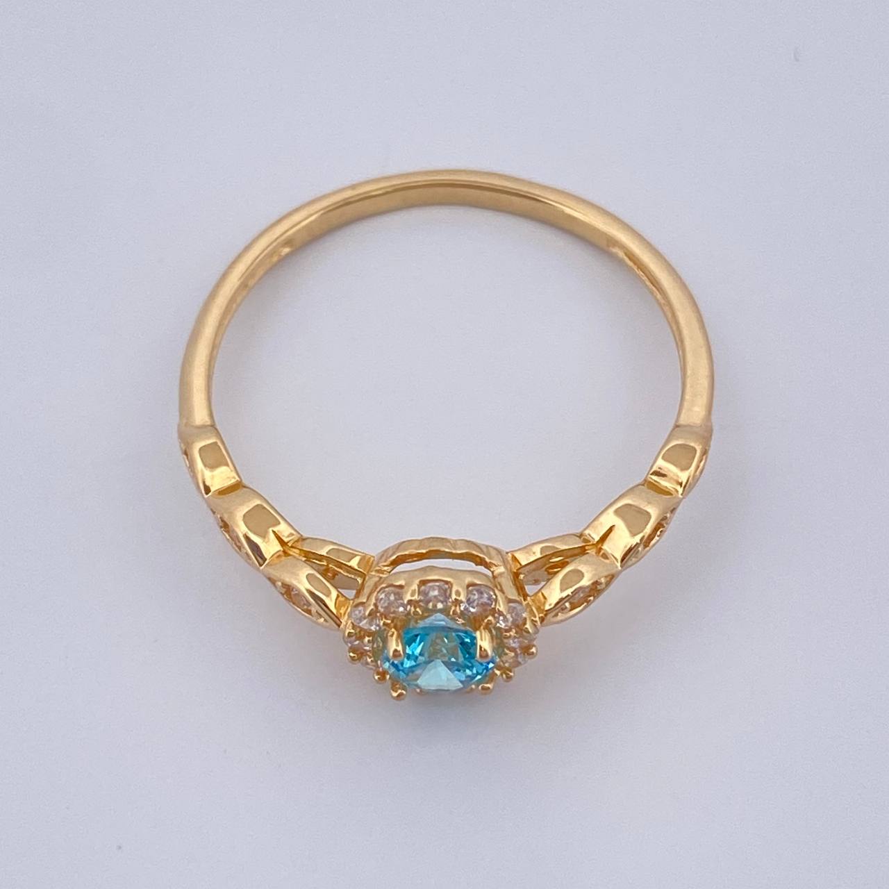 Anillo Solitario Halo Flor Ojos 1.85gr / T7 / Oro Amarillo 18K &