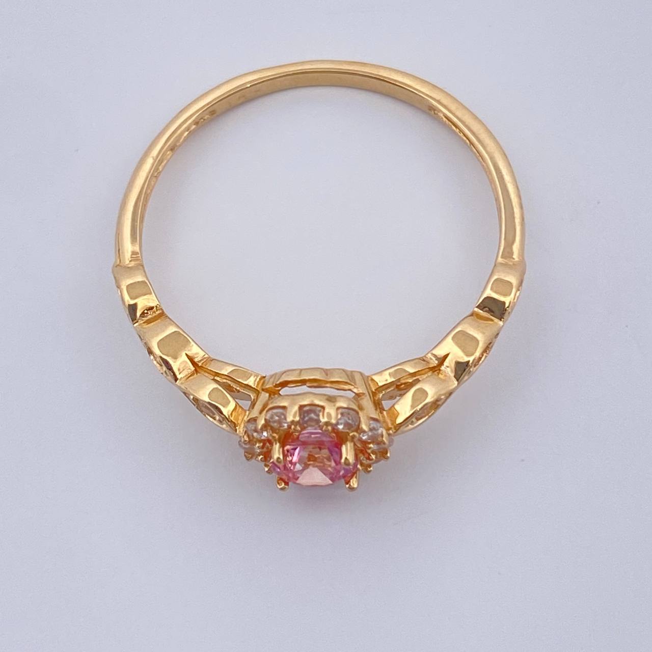 Anillo Solitario Halo Flor Ojos 1.85gr / T6 1/2 / Oro Amarillo 18K &