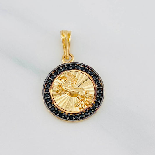 Dije Caballo 2.3g / 3/4 in Dos Oros Negro Amarillo 18K