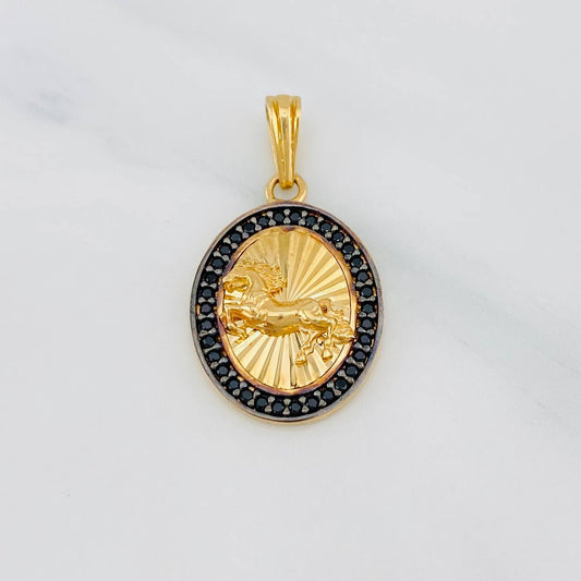 Dije Caballo 2.45g / 1 in Dos Oros Negro Amarillo 18K