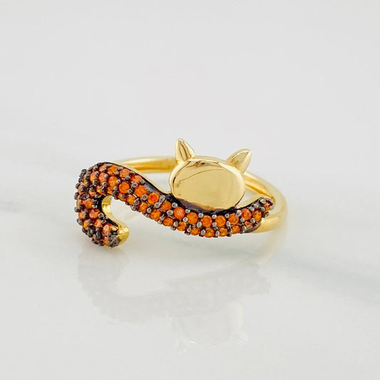 Anillo Gato 2g / T5 3/4 Dos Oros Negro Amarillo 18K
