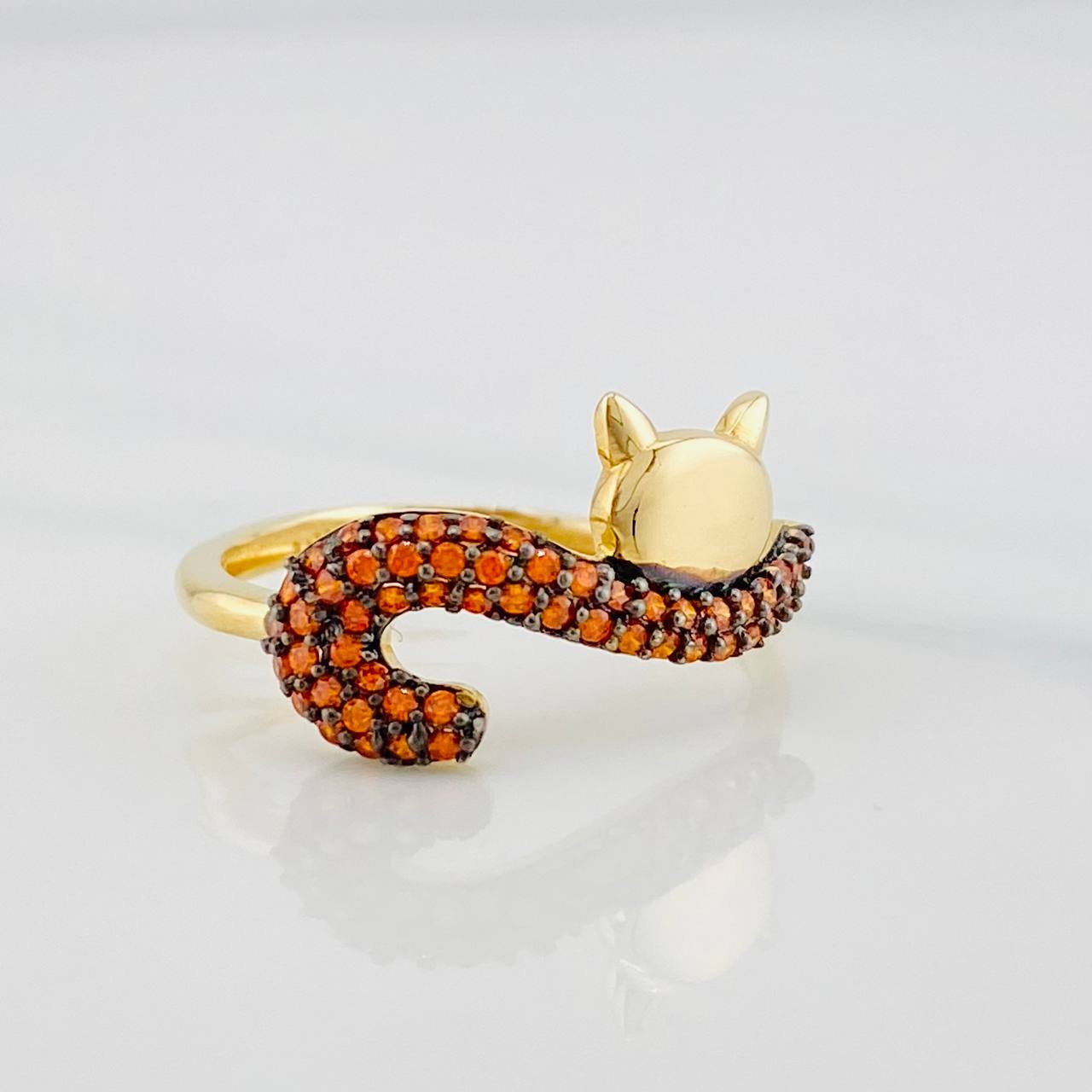 Anillo Gato 2g / T5 3/4 Dos Oros Negro Amarillo 18K
