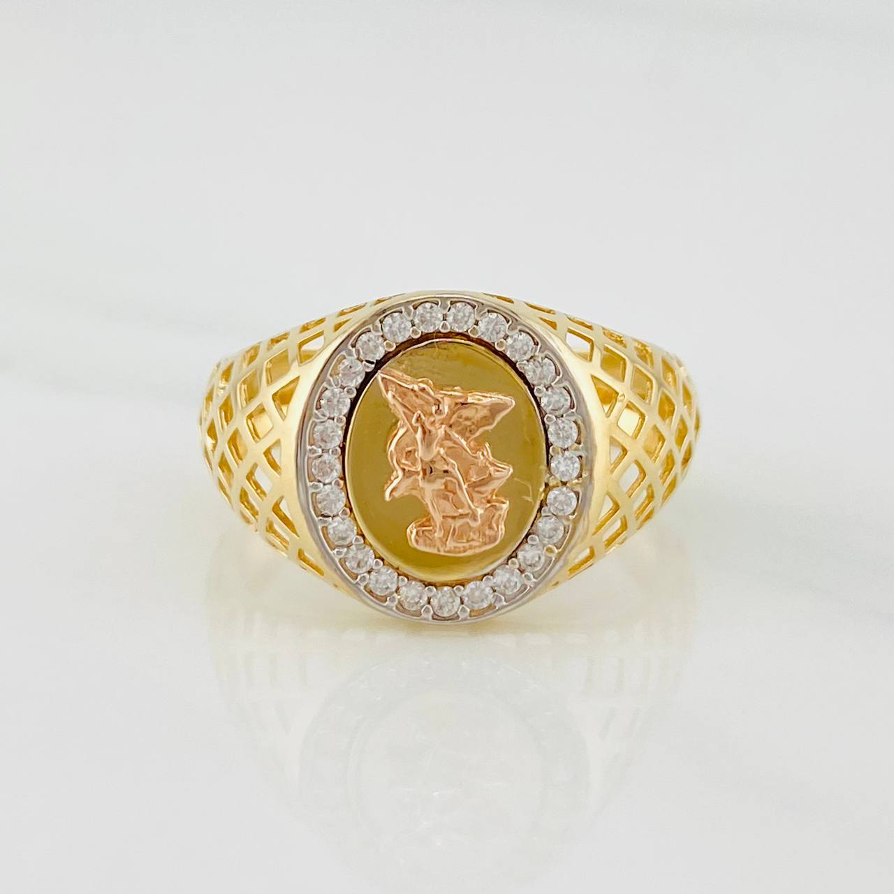 Saint Michael Archangel Ring 5.2g / Size 11 Three Golds 18K