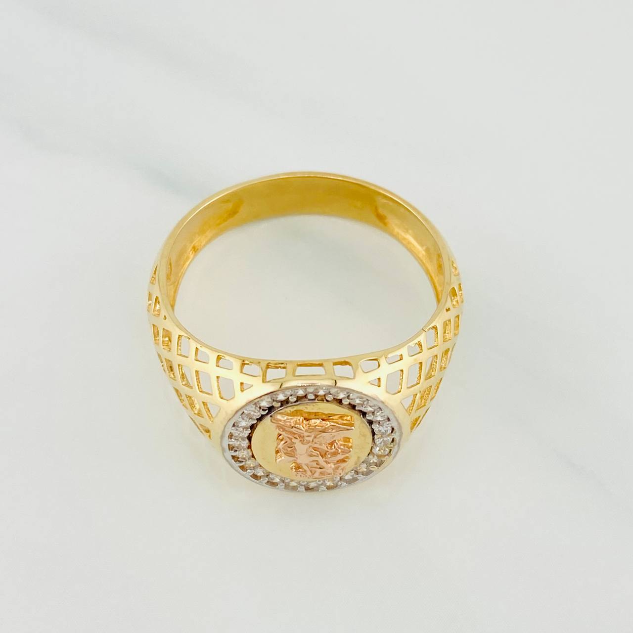 Saint Michael Archangel Ring 5.2g / Size 11 Three Golds 18K