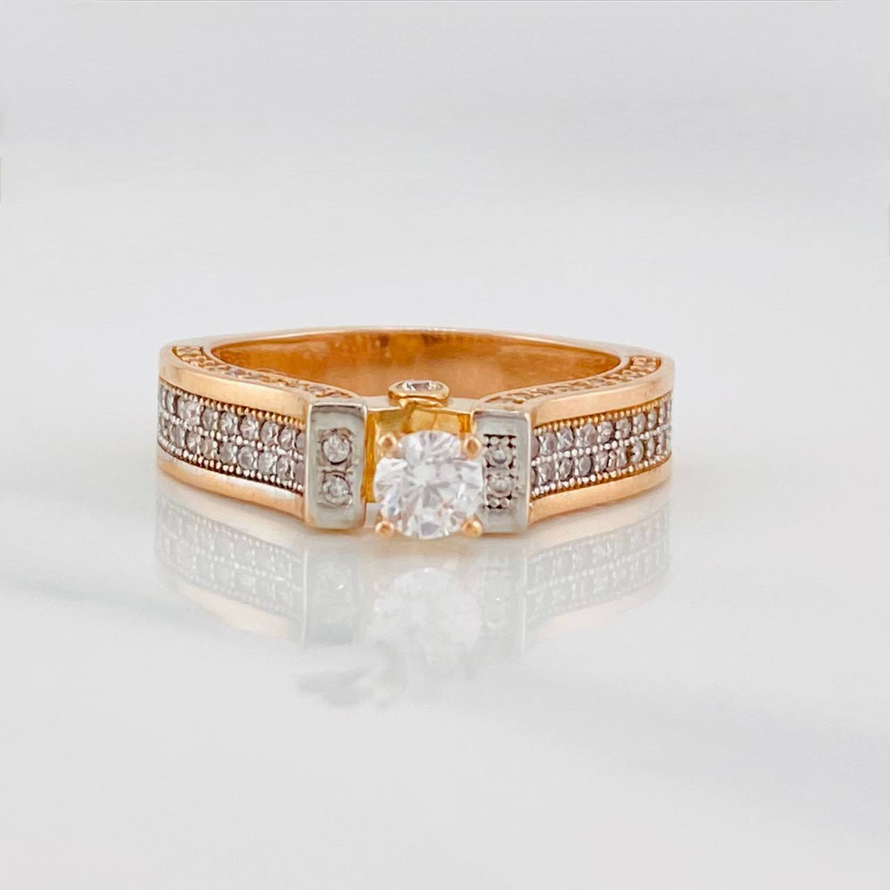 Solitaire Bridge Ring 4.85g / T7 Two-Tone White and Rose Gold 18K