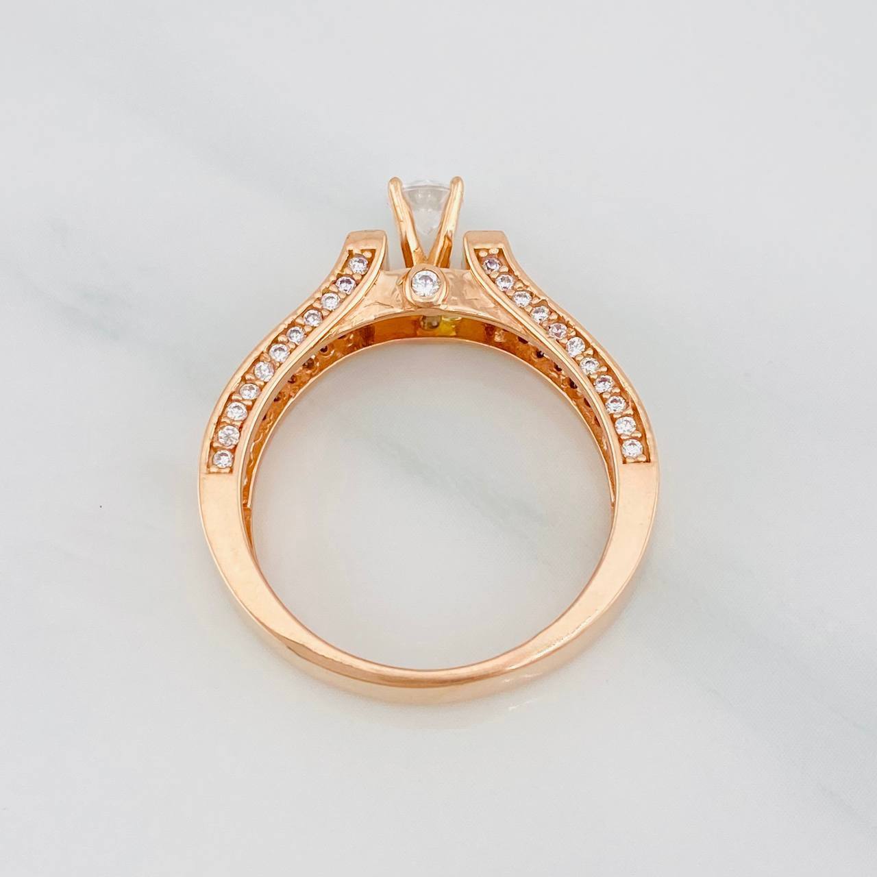 Anillo Solitario Puente 4.8g / T7 1/4 Dos Oros Blanco Rosa 18K