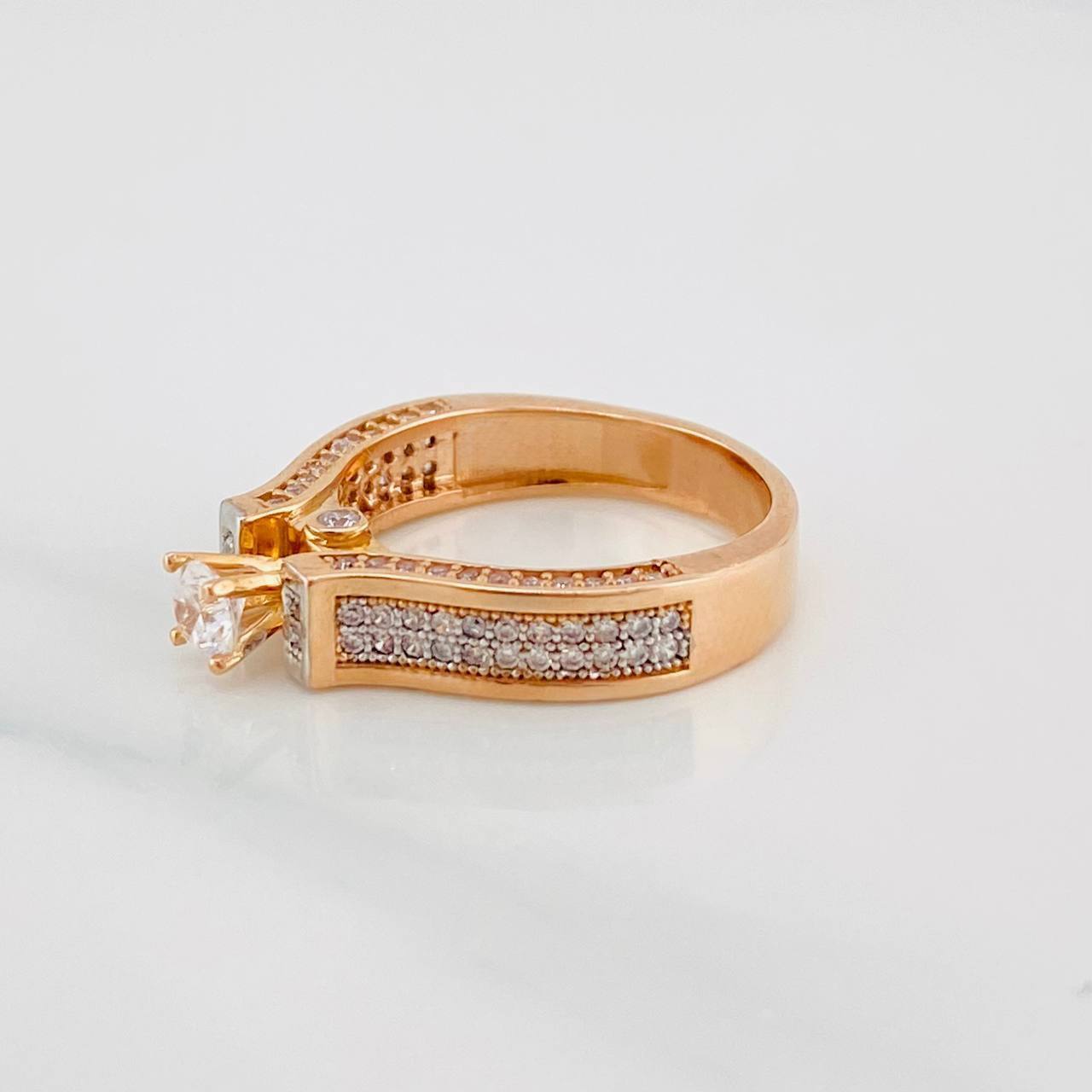 Solitaire Bridge Ring 4.85g / T7 Two-Tone White and Rose Gold 18K