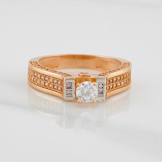 Solitaire Bridge Ring 4.8g / Size 7 1/4 Two-Tone White and Rose Gold 18K