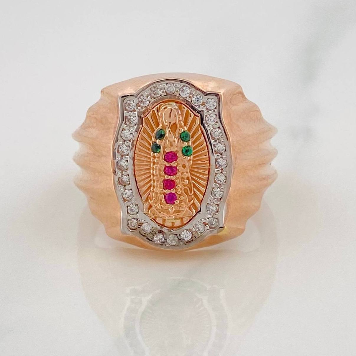 Anillo Virgen de Guadalupe 6.4g / T7 1/4 Dos Oros Blanco Rosa 18K