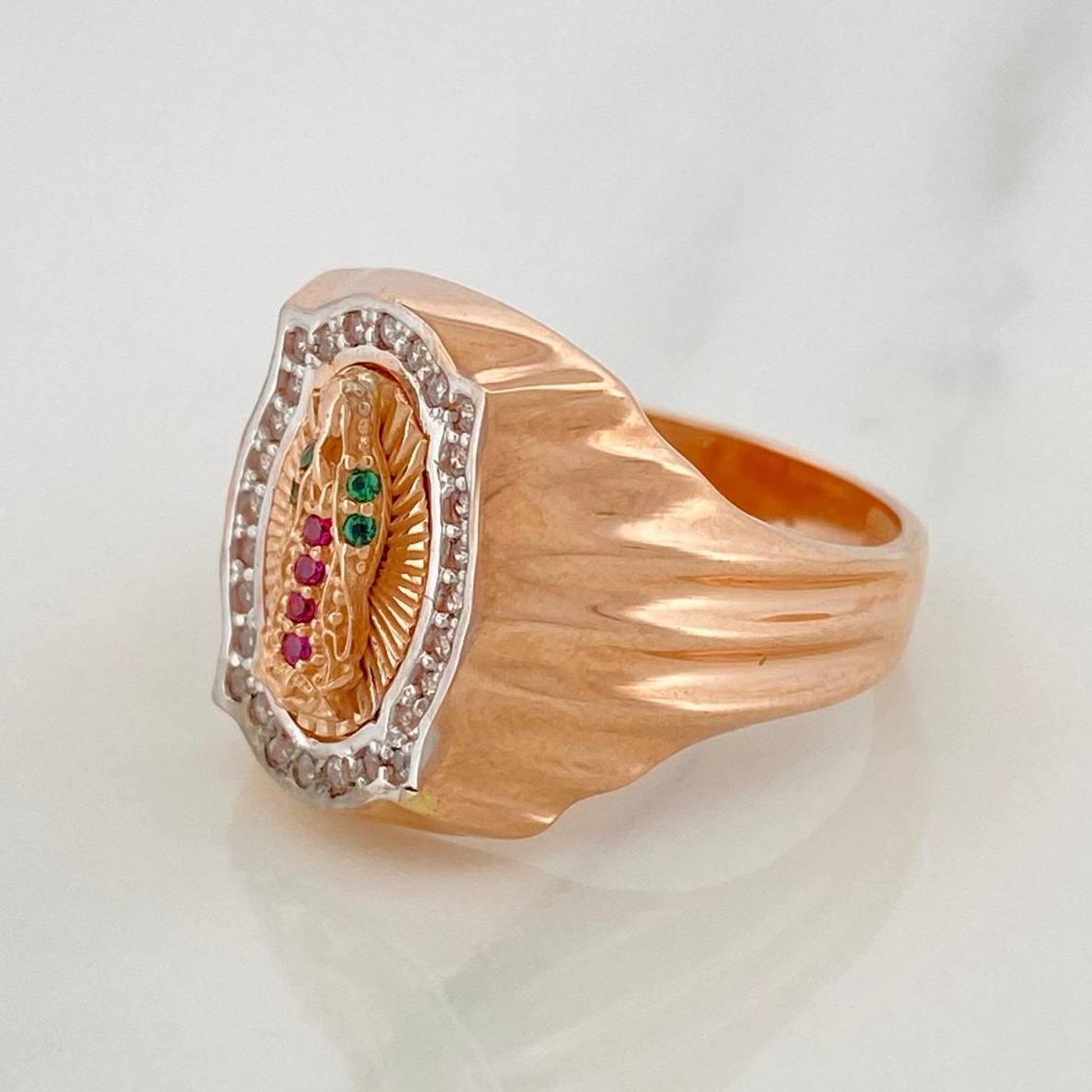 Anillo Virgen de Guadalupe 6.4g / T7 1/4 Dos Oros Blanco Rosa 18K