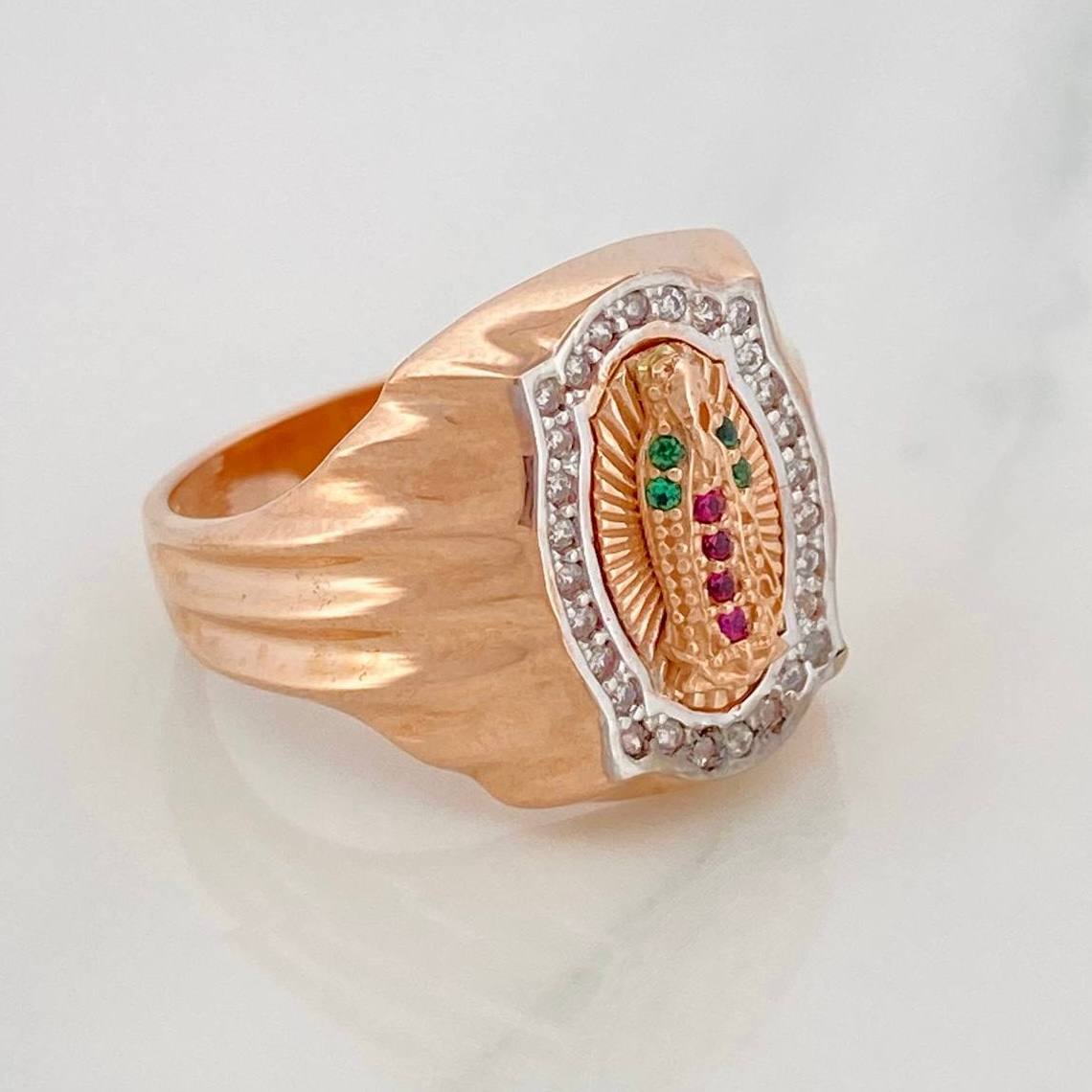 Anillo Virgen de Guadalupe 6.4g / T7 1/4 Dos Oros Blanco Rosa 18K