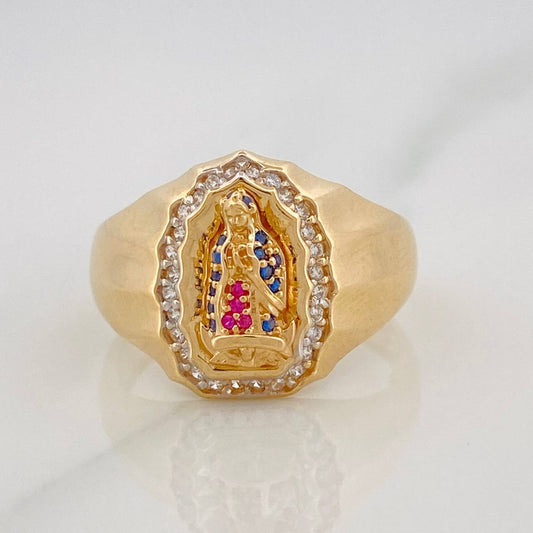 Virgin of Guadalupe Ring 4.7g / Size 7 1/2 Two-Tone Yellow and White Gold 18K