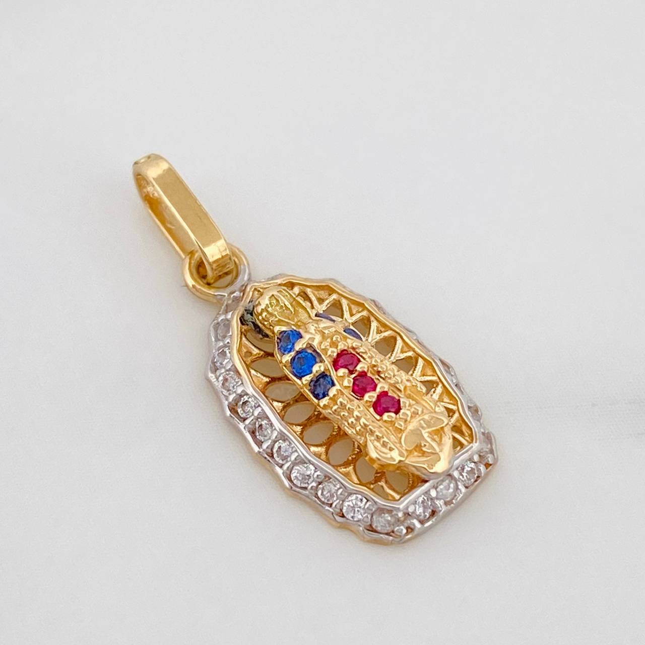 Pendant Virgin of Guadalupe 1.25g / 3/4 in Two-Tone Yellow White 18K Gold