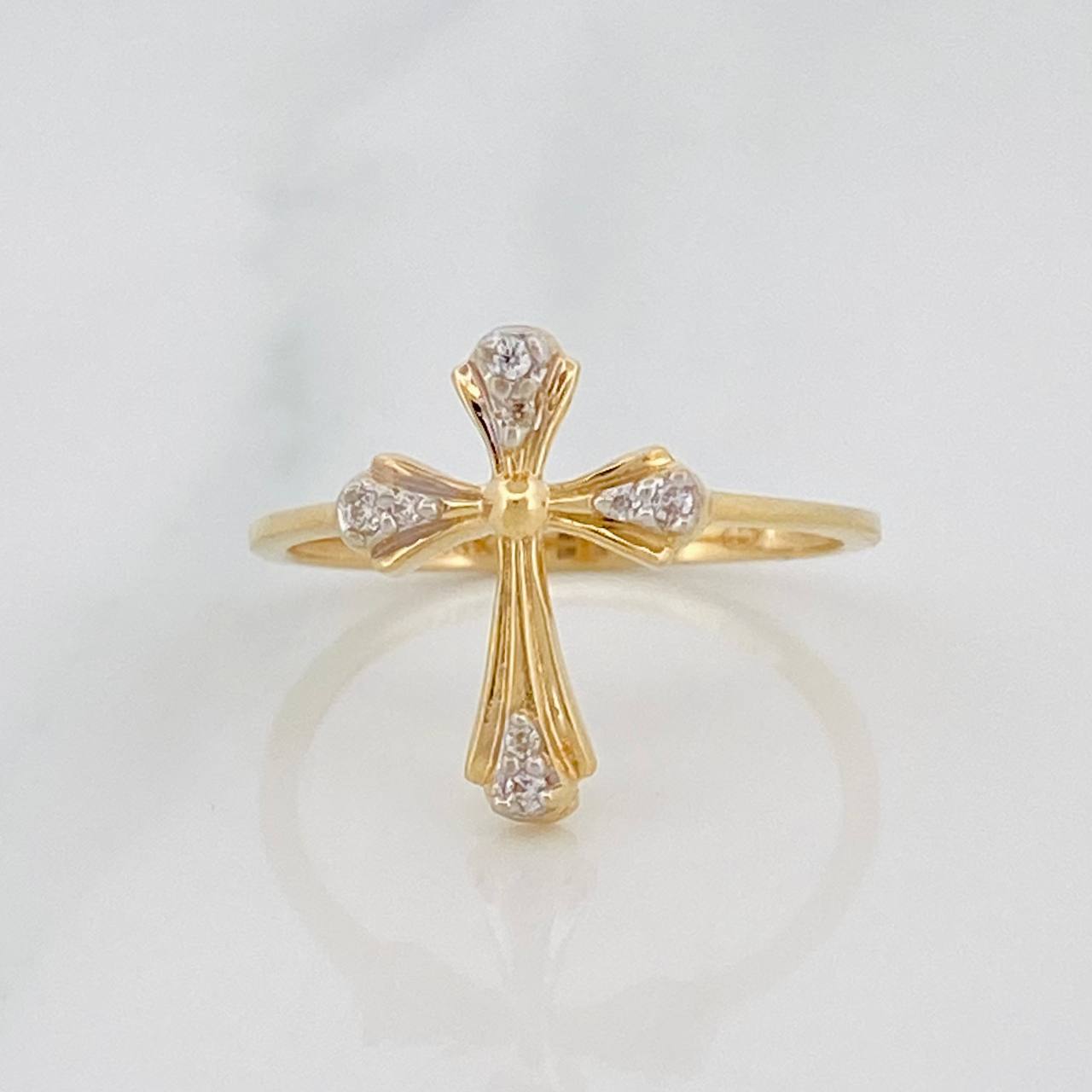 Cross Ring 1.9g / T6 3/4 Two-Tone Yellow White Gold 18K