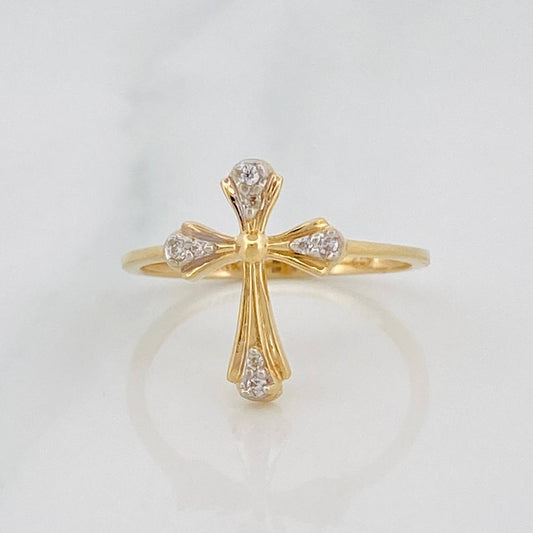 Anillo Cruz 1.9g / T6 3/4 Dos Oros Amarillo Blanco 18K