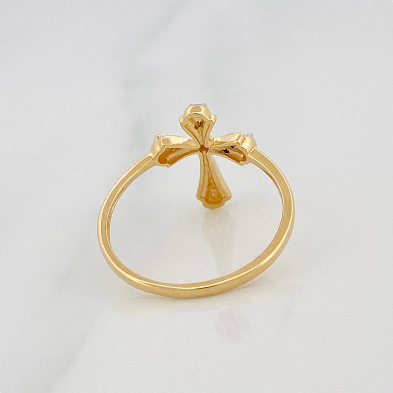 Cross Ring 1.9g / T6 3/4 Two-Tone Yellow White Gold 18K