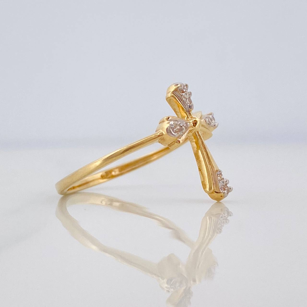 Cross Ring 1.9g / T6 3/4 Two-Tone Yellow White Gold 18K