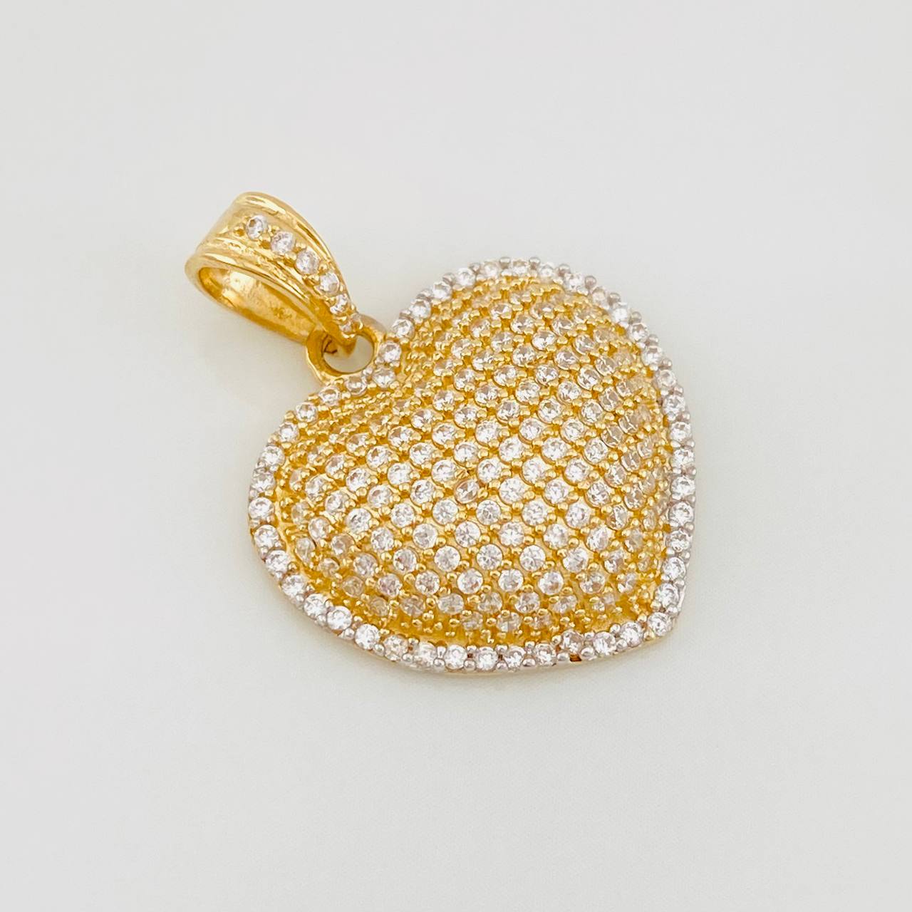 Pendant Solid Heart 3.4g / 3/4 in Two-tone Yellow White Gold 18K