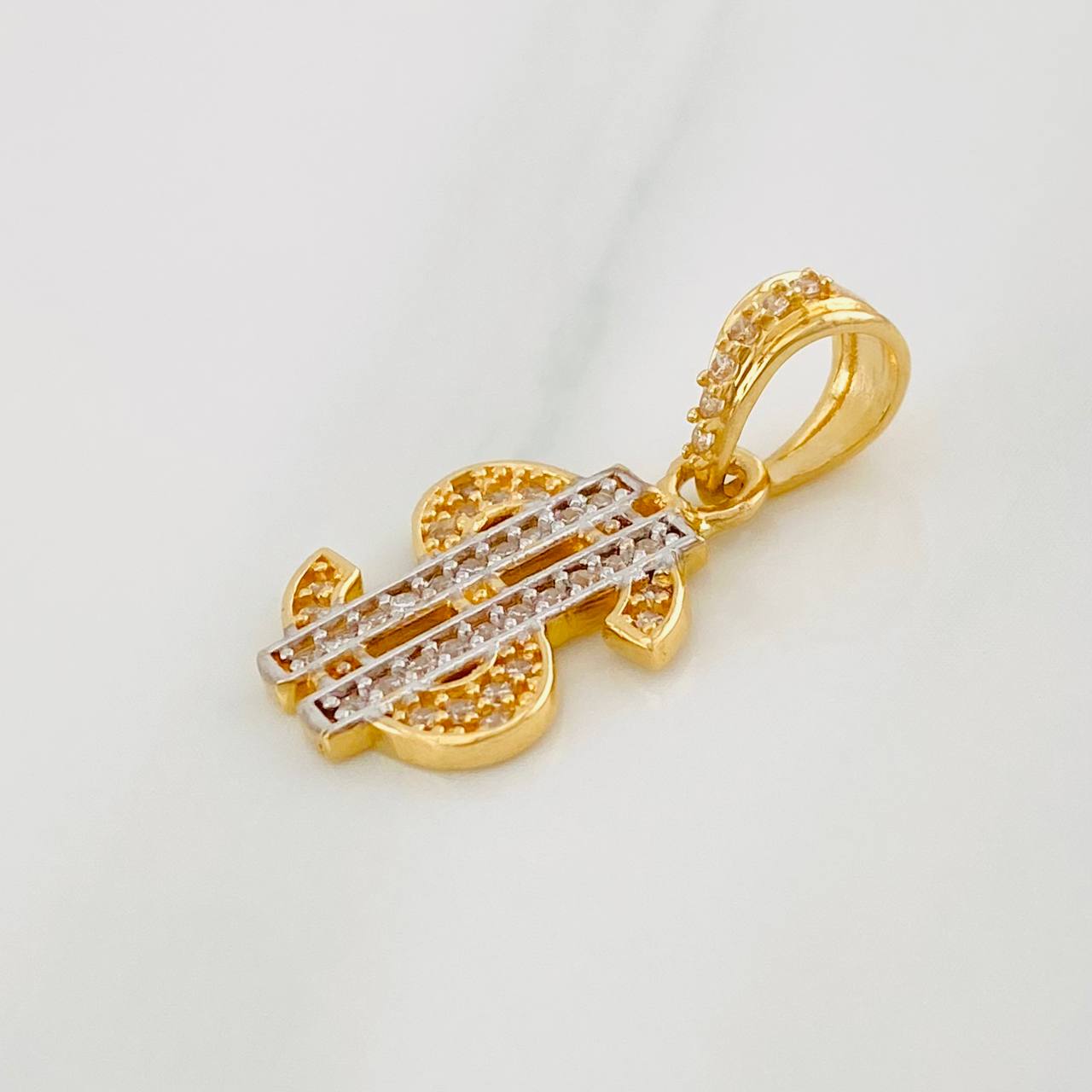 Pendant Peso Sign 2.1g / 3/4 in Two Yellow White Golds 18K
