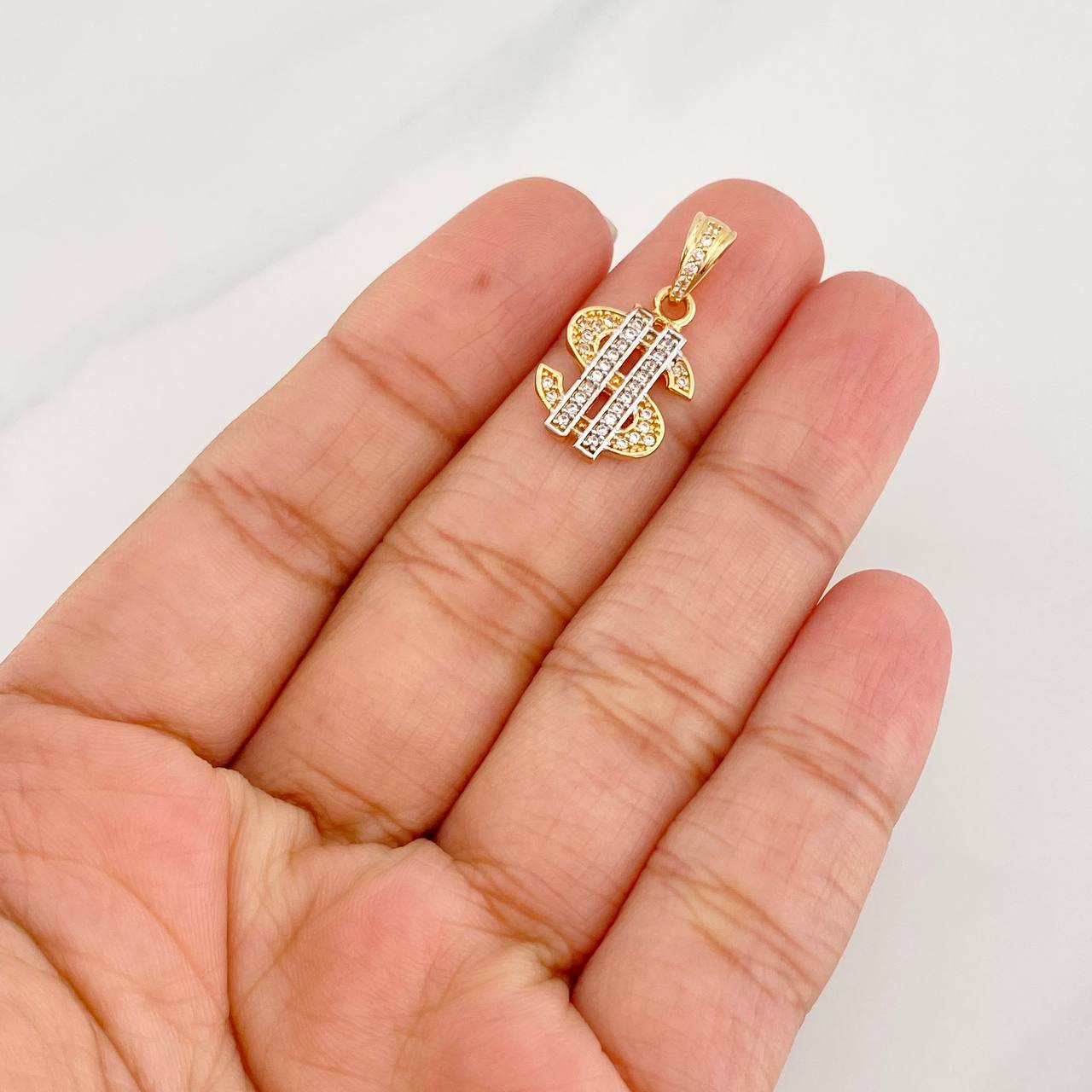 Pendant Sign Weight 2g / 3/4 in Two-Tone Yellow White Gold 18K