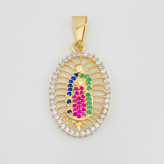 Pendant Virgin of Guadalupe 2.55g / 1 1/4 in Two Yellow White Golds 18K