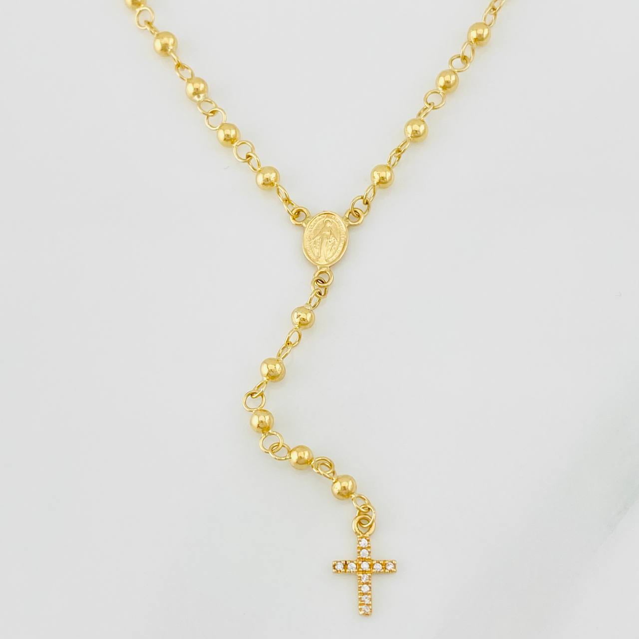 Rosario Virgen Milagrosa Cruz 7.25g / 18 in / 4mm-3mm Oro Amarillo 18K