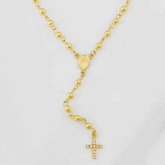 Rosario Virgen Milagrosa Cruz 7.25g / 18 in / 4mm-3mm Oro Amarillo 18K