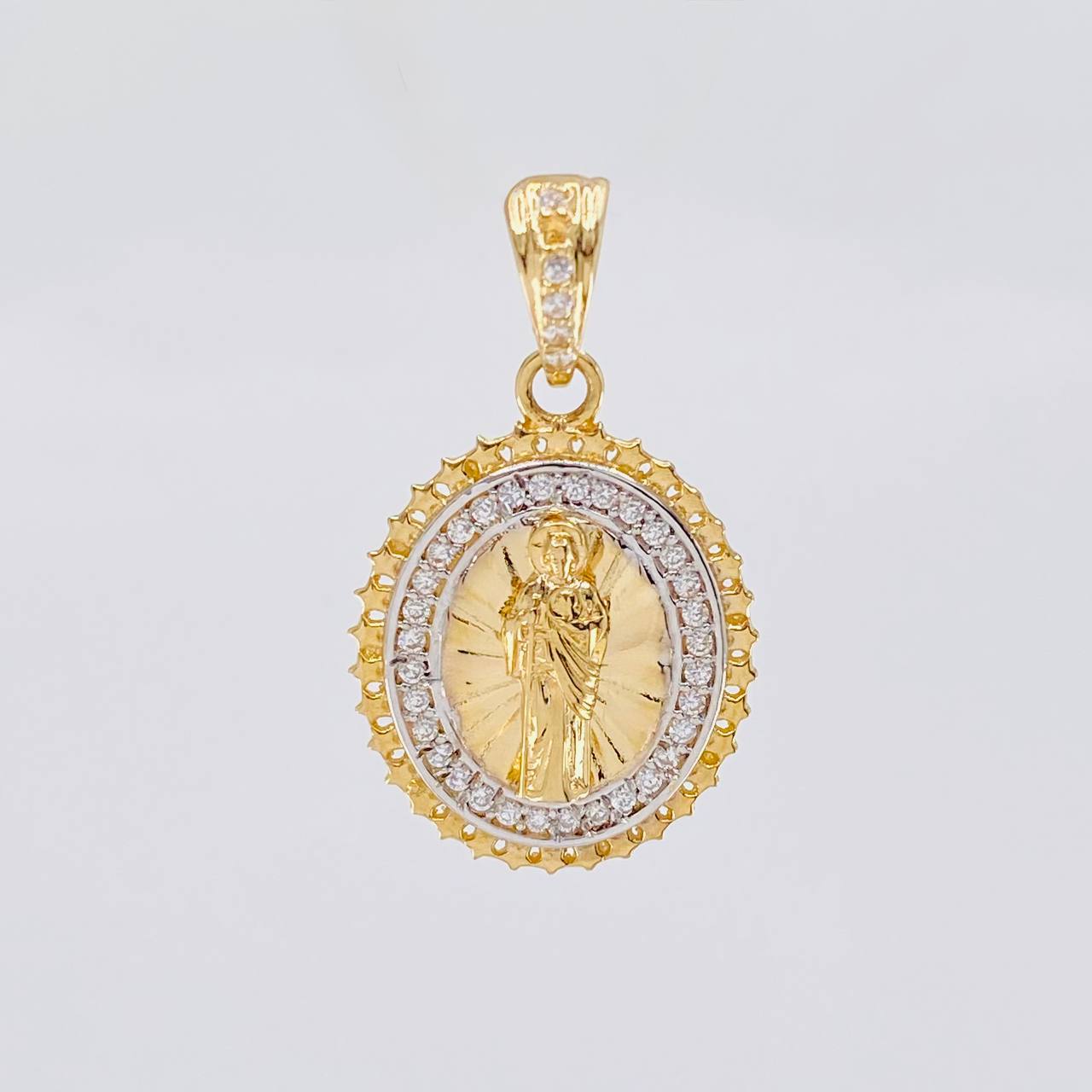 Dije Borde Estrellado San Judas 2.95g / 1 in Dos Oros Amarillo Blanco 18K