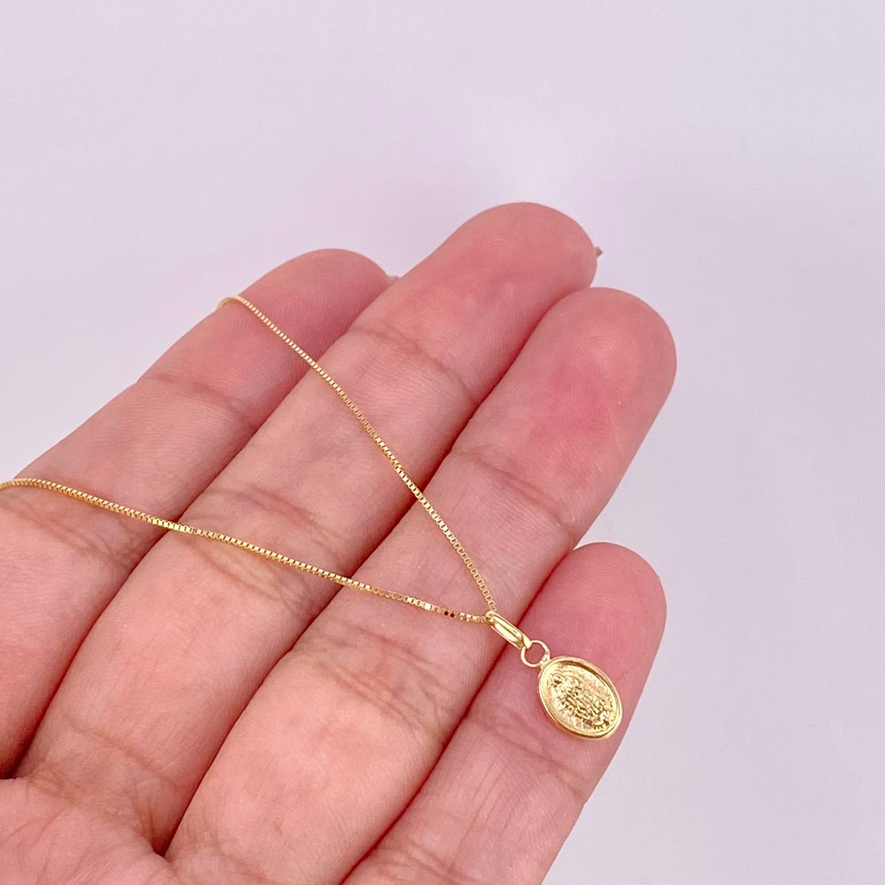 Venetian Chain Set + Virgin of Guadalupe Pendant / 1.3g / 18 in Yellow Gold 18K