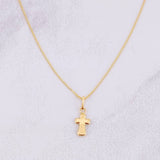 Set Cadena Veneciana + Dije Cruz Puntas Curvas / 1.35g / 18 in Oro Amarillo 18K