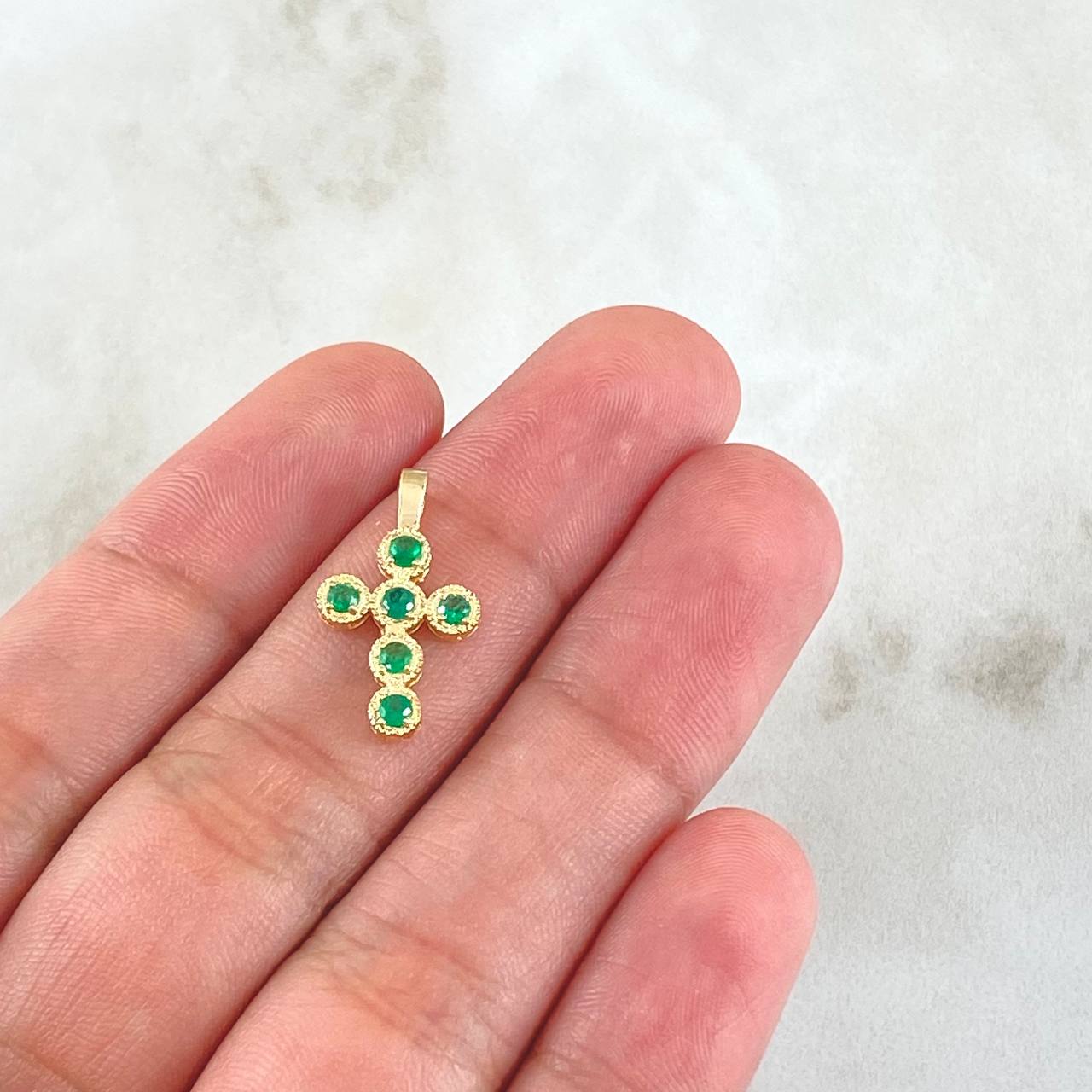 Pendant Crúz Mini Earrings 0.8gr / 1.7cm / Emeralds 40pts Yellow Gold 18K (Jewel)