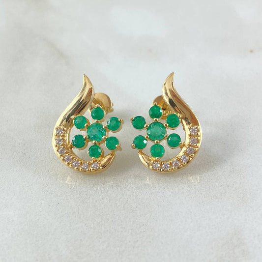 Topos Flor Luna 4.75gr / 1.7cm / Esmeraldas 61pts Diamantes 20pts Oro Amarillo 18K (Joya) ©