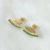 Topos Bote Curvo 3.7gr / 1.7cm / Esmeraldas 28pts Oro Amarillo 18K (Joya) ©