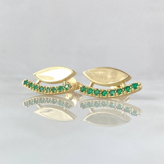 Topos Bote Curvo 3.7gr / 1.7cm / Esmeraldas 28pts Oro Amarillo 18K (Joya) ©