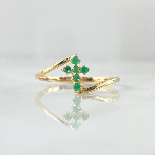 Cross Ring 1.15gr / T8 1/4 / Emeralds 12pts Yellow Gold 18K (Jewel) *
