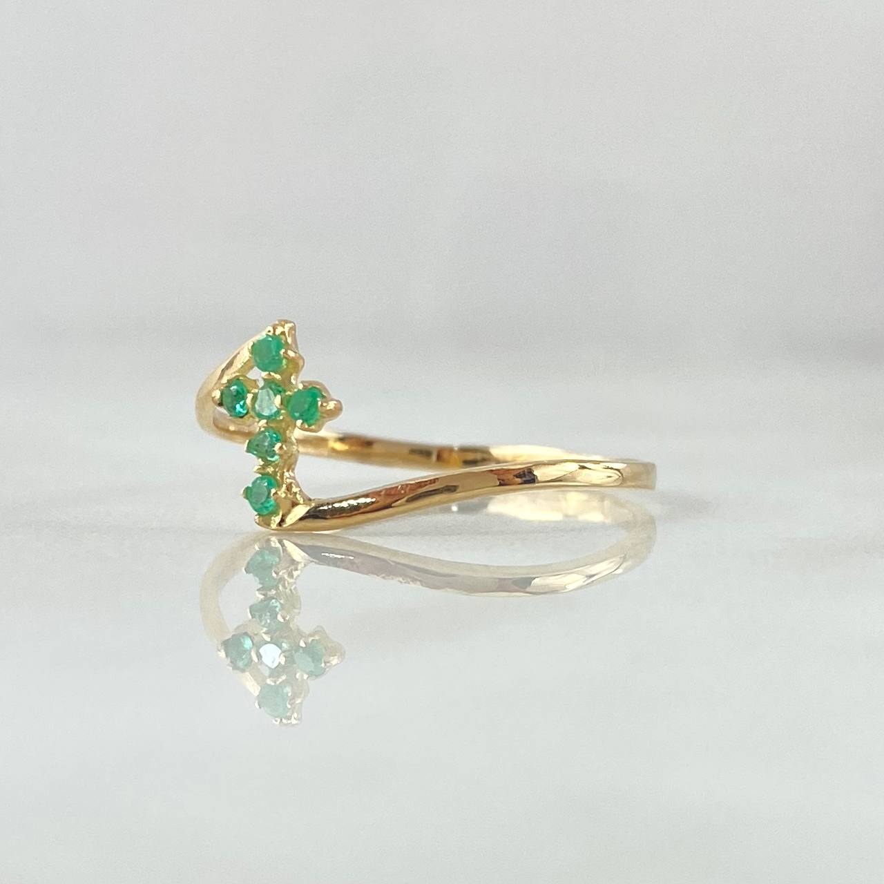 Cross Ring 1gr / T7 1/2 / Emeralds 12pts Yellow Gold 18K (Jewel)